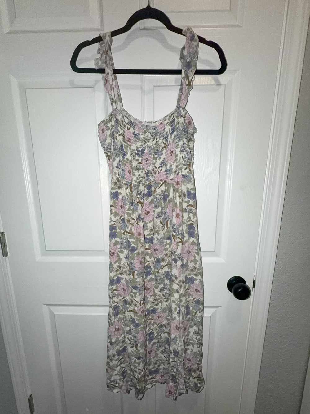 Dry Goods (Lush) Floral Smocked Maxi Dress — Pink, Blue & Cream